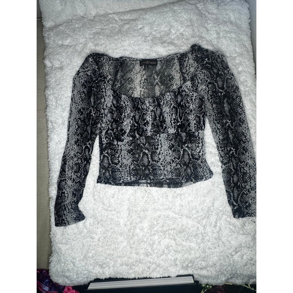 Almost Famous Grey Snakeskin Mesh Top – Size Small